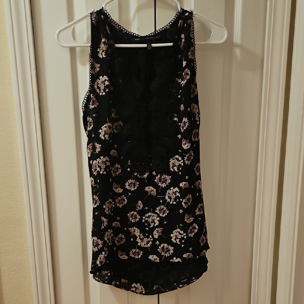 White House Black Market Black Floral Blouse